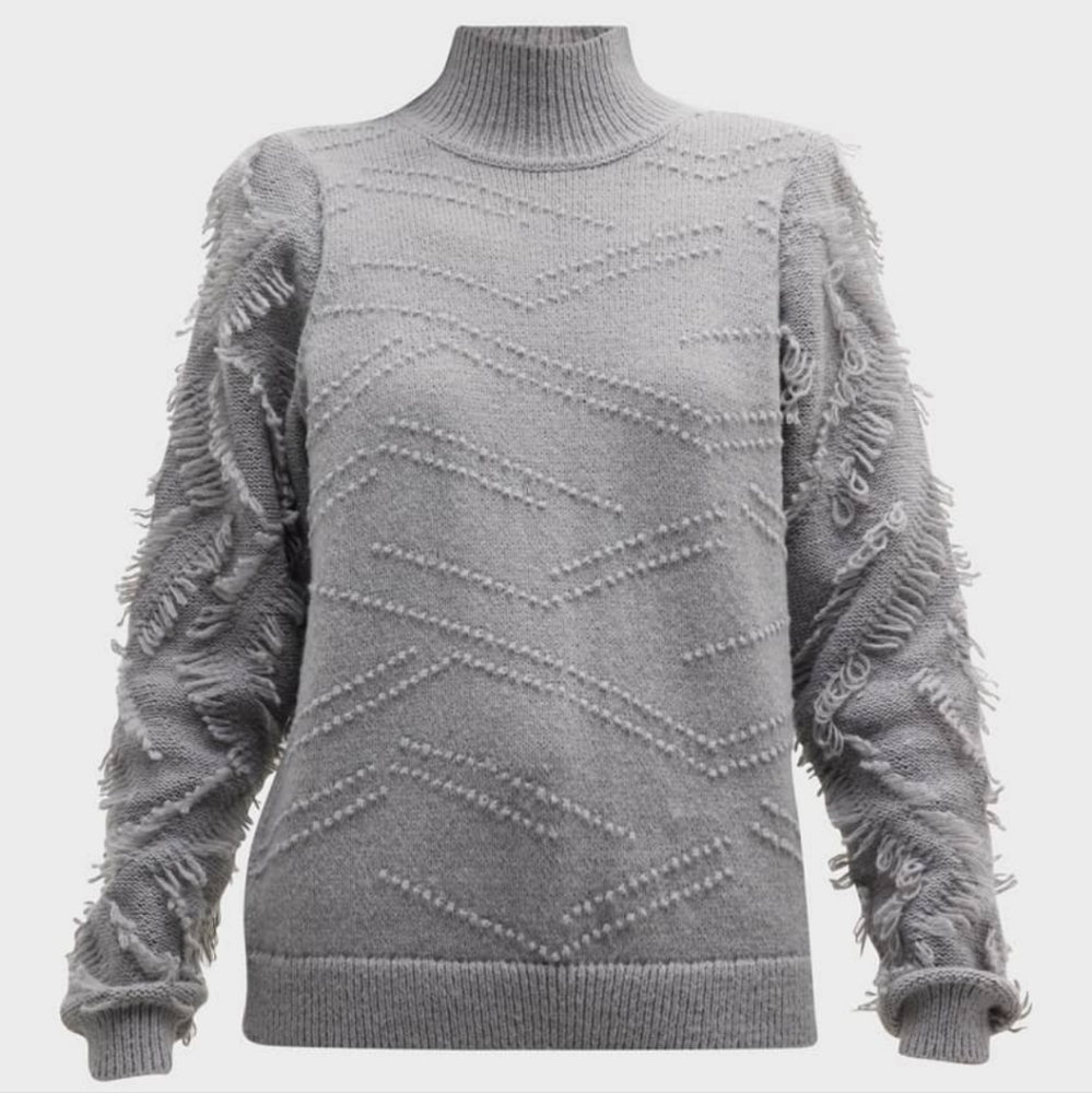 NWT Milly Turtleneck Fringe-Trim Sweater in Dove Size Small